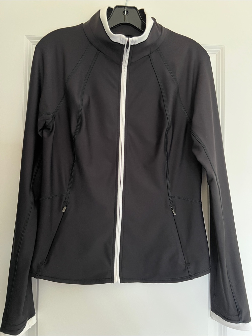 Athleta Black Utility Zip Jacket with White Trim